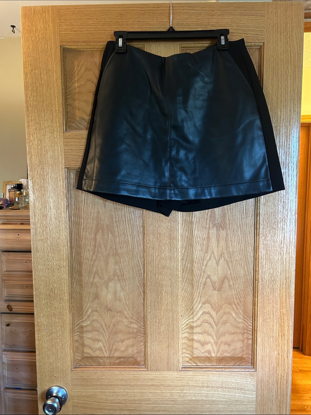 CAbi Black Faux Leather Overlay Skort